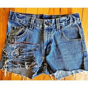 Riley Distressed Jeans Denim Shorts, One of a kind, Streetwear, Stud Pocket Sz S